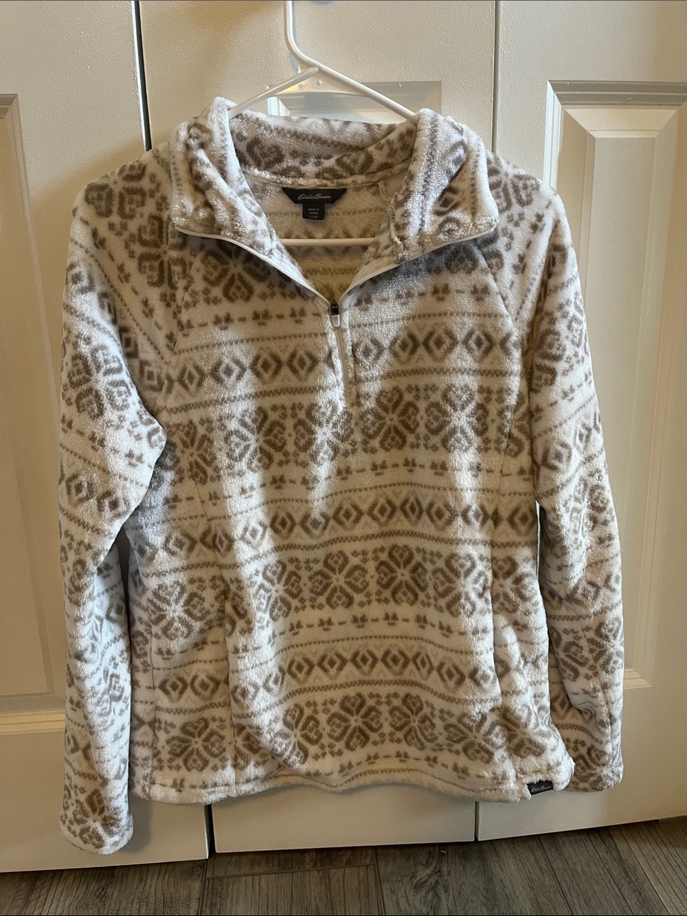 Women’s Half-Zip Fleece Pullover Sweater - Ivory & Taupe